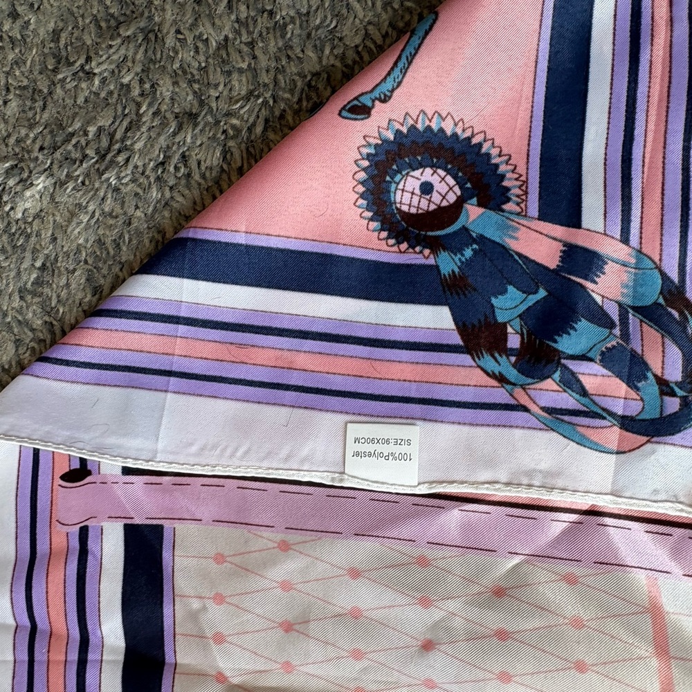 Like New Equestrian Print Scarf in Pink and Cream - Picture 2 of 4